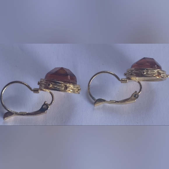 Root Beer Confetti Lucite Vintage Rare Pendant Earrings Set - Picture 5 of 7